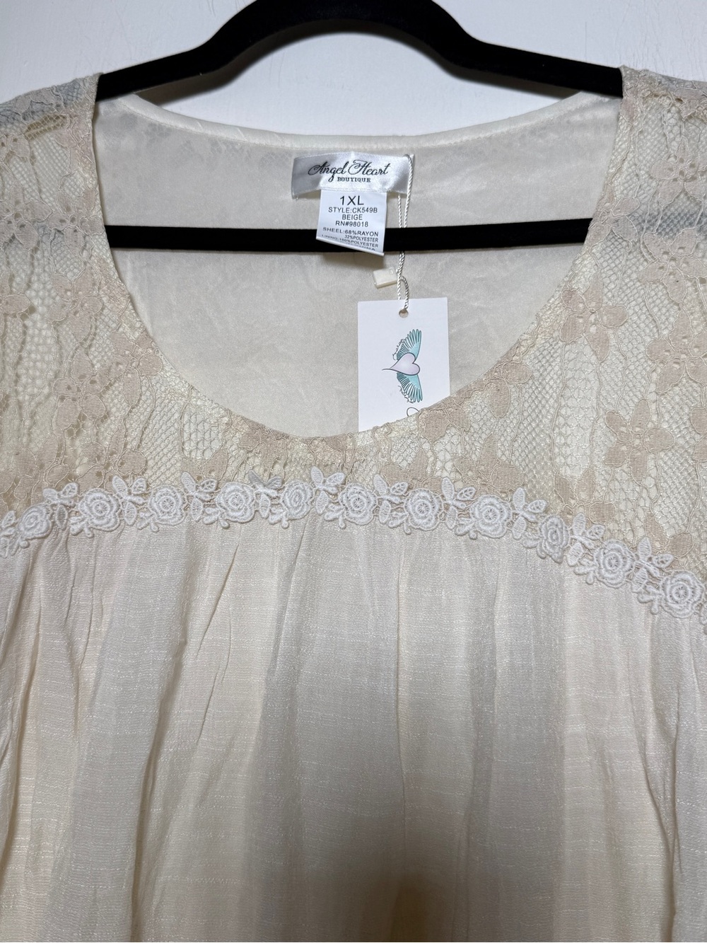 Angel Heart 1XL Cream Lace-Trim Long Sleeve Lace Top NWT Cottagecore Whimsigoth
